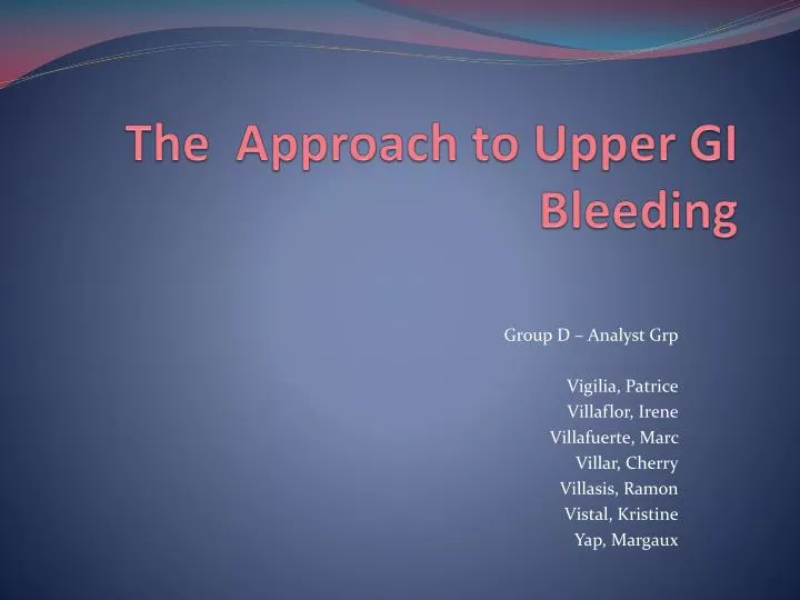 the approach to upper gi bleeding