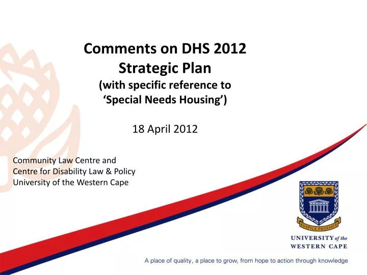 comments on dhs 2012 strategic plan with specific reference to special needs housing 18 april 2012