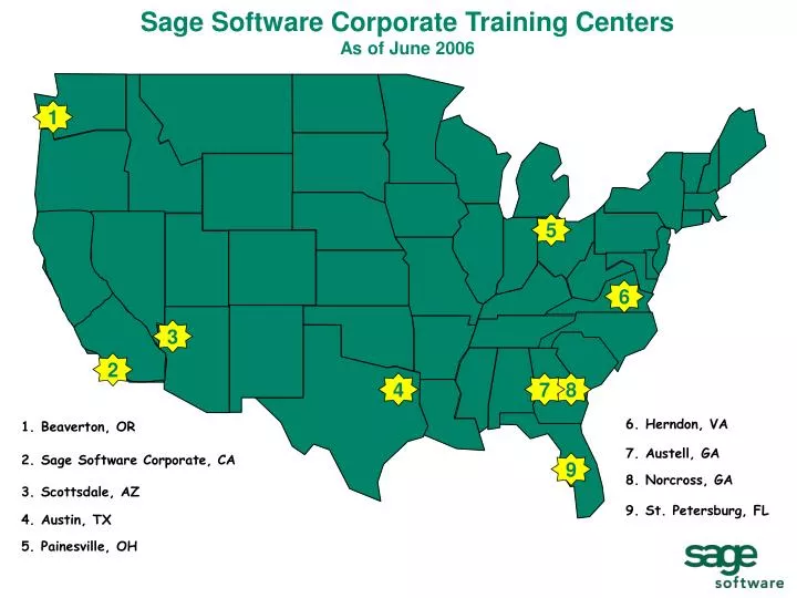 sage software corporate training centers as of june 2006
