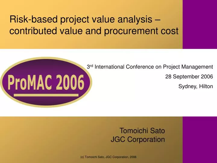 risk based project value analysis contributed value and procurement cost