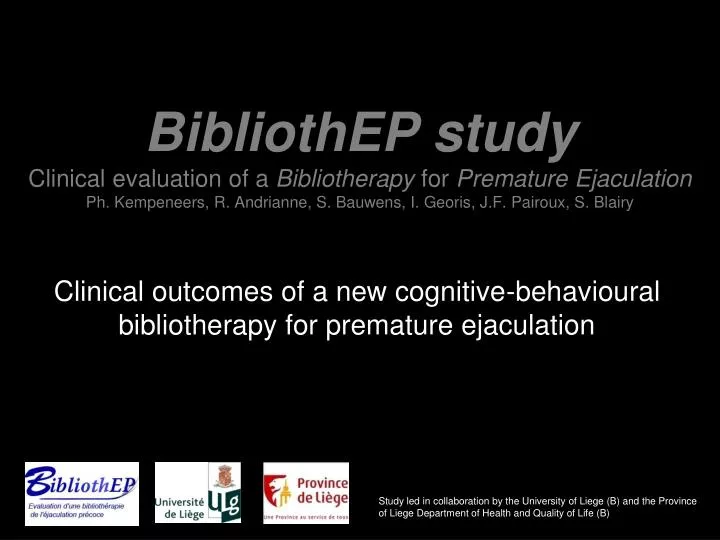 clinical outcomes of a new cognitive behavioural bibliotherapy for premature ejaculation