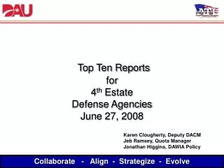 Top Ten Reports for 4 th Estate Defense Agencies June 27, 2008