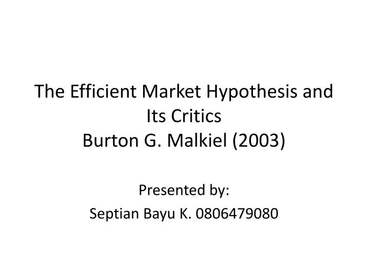 the efficient market hypothesis and its critics burton g malkiel 2003