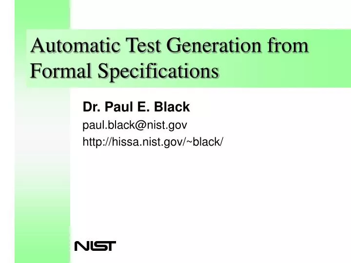 automatic test generation from formal specifications