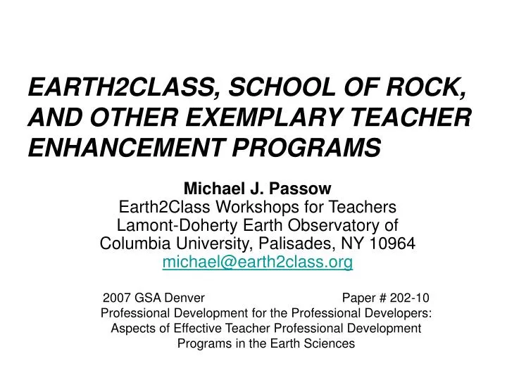 earth2class school of rock and other exemplary teacher enhancement programs