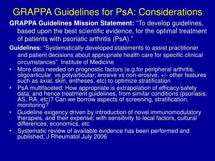 grappa guidelines for psa considerations