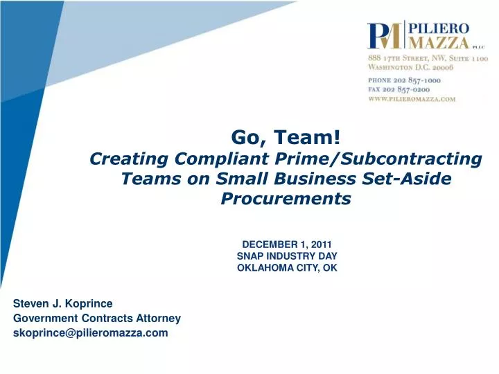 go team creating compliant prime subcontracting teams on small business set aside procurements