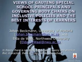 Johan Beckmann, University of Pretoria ( johan.beckmann@up.ac.za ) and