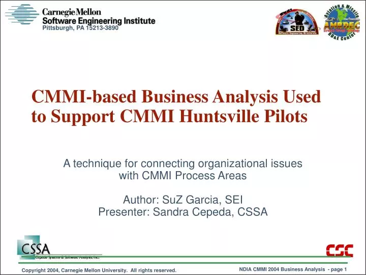 cmmi based business analysis used to support cmmi huntsville pilots