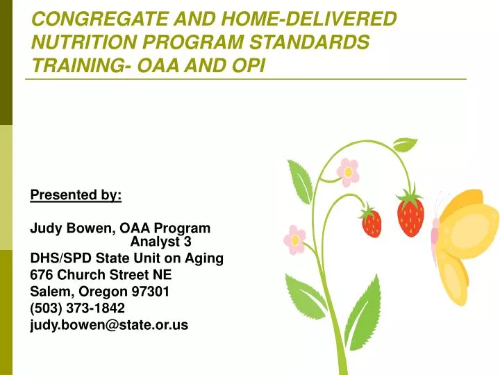 congregate and home delivered nutrition program standards training oaa and opi