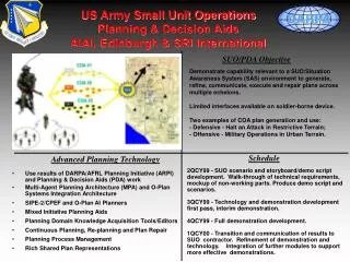US Army Small Unit Operations Planning &amp; Decision Aids AIAI, Edinburgh &amp; SRI International