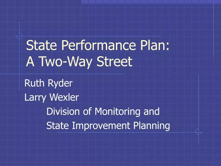 state performance plan a two way street