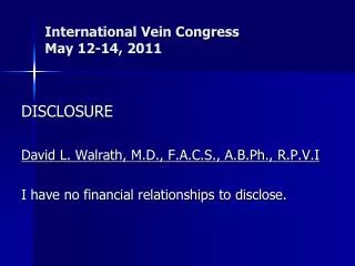 International Vein Congress May 12-14, 2011