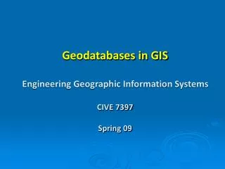 Geodatabases in GIS Engineering Geographic Information Systems CIVE 7397 Spring 09