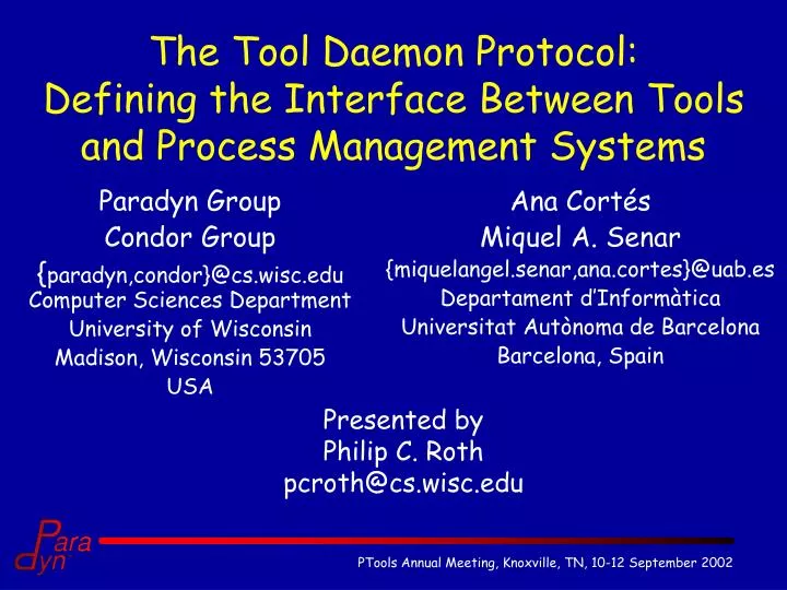 the tool daemon protocol defining the interface between tools and process management systems