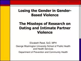 Elizabeth Reed, ScD, MPH George Washington University School of Public Health and Health Services