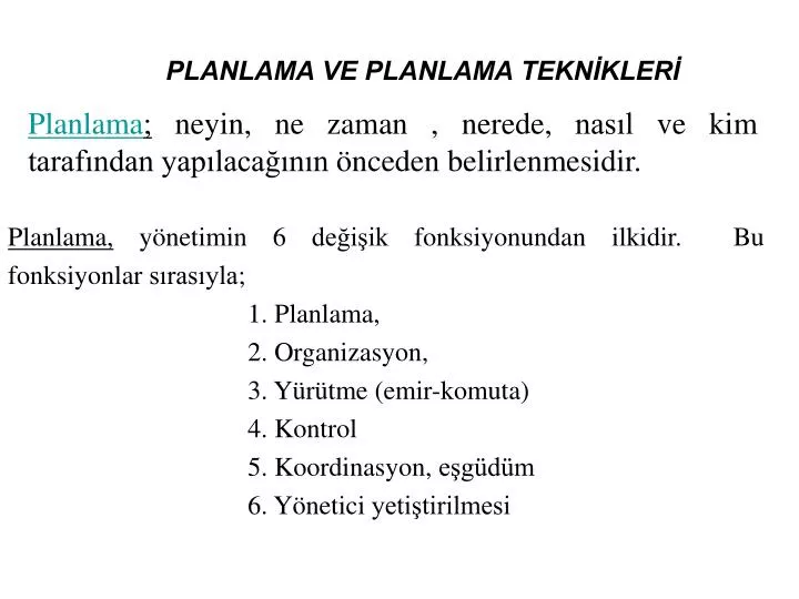 planlama ve planlama tekn kler