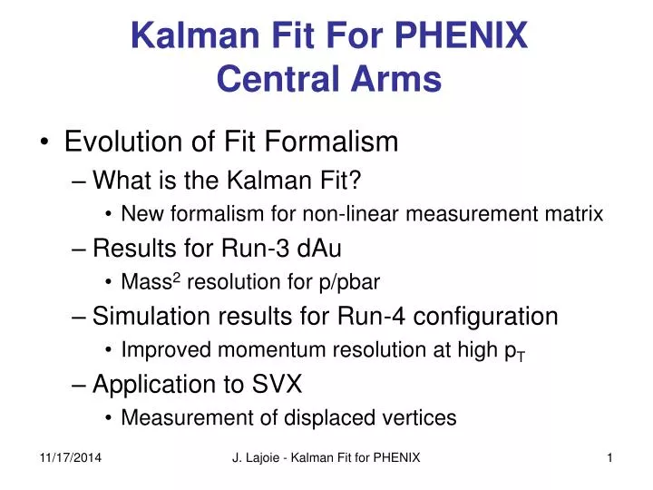 kalman fit for phenix central arms