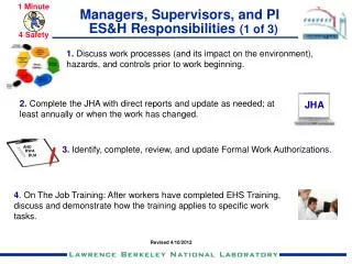 Managers, Supervisors, and PI ES&amp;H Responsibilities (1 of 3)