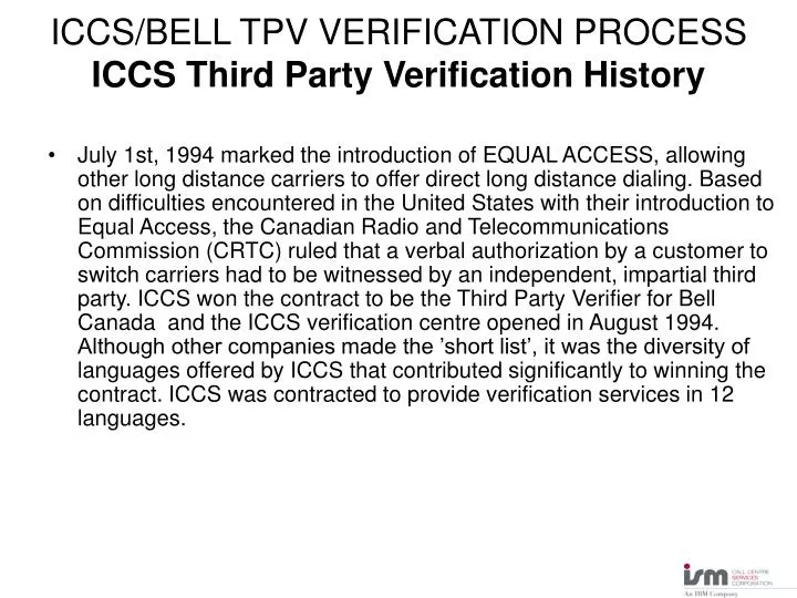 iccs bell tpv verification process iccs third party verification history