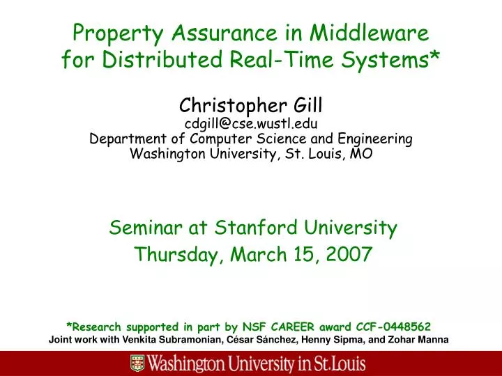property assurance in middleware for distributed real time systems