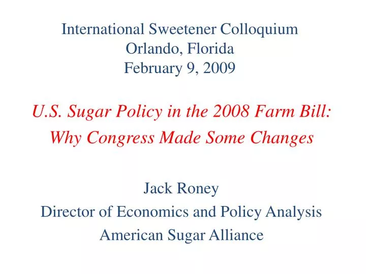 international sweetener colloquium orlando florida february 9 2009