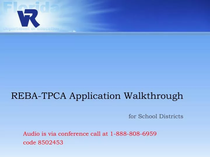 reba tpca application walkthrough