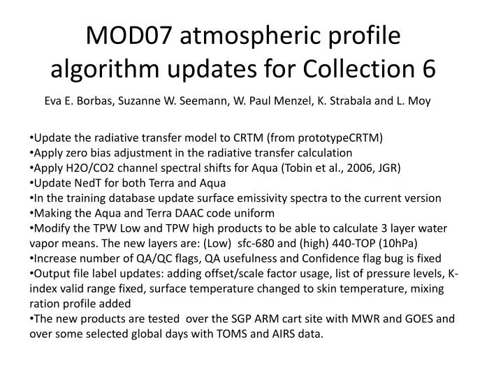 mod07 atmospheric profile algorithm updates for collection 6