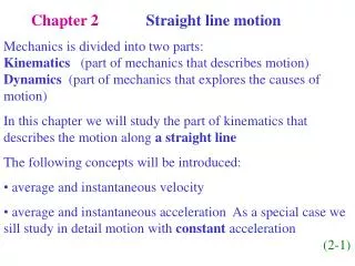 Chapter 2 Straight line motion