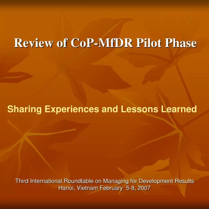 review of cop mfdr pilot phase
