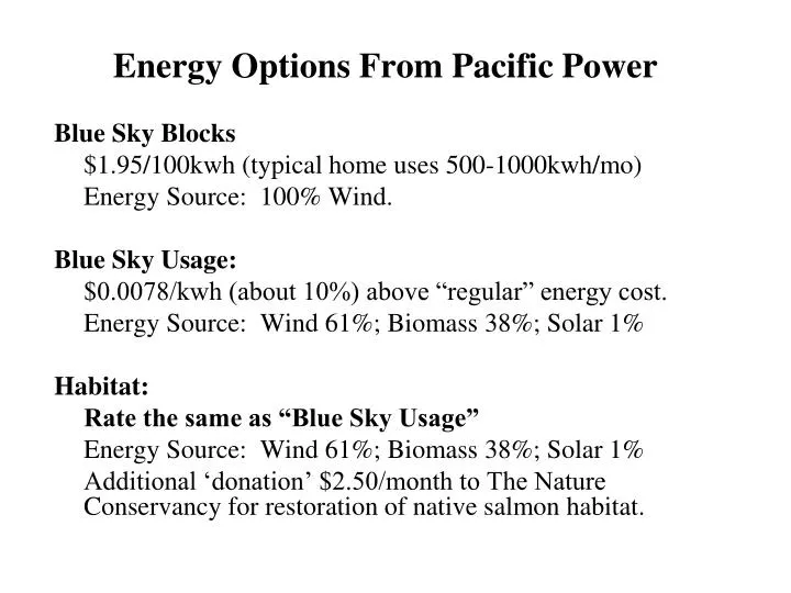 energy options from pacific power