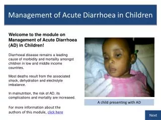 Management of Acute Diarrhoea in Children