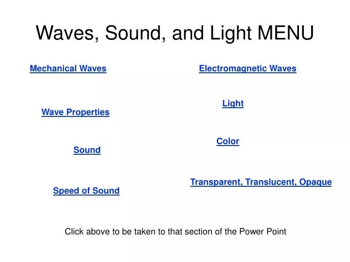 waves sound and light menu
