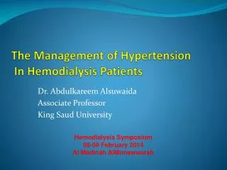 The Management of Hypertension In Hemodialysis Patients