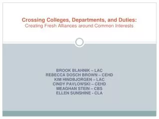 Crossing Colleges, Departments, and Duties: Creating Fresh Alliances around Common Interests