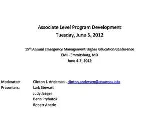 Associate Level Program Development Tuesday, June 5, 2012