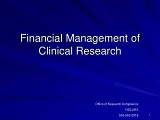 Financial Management of Clinical Research