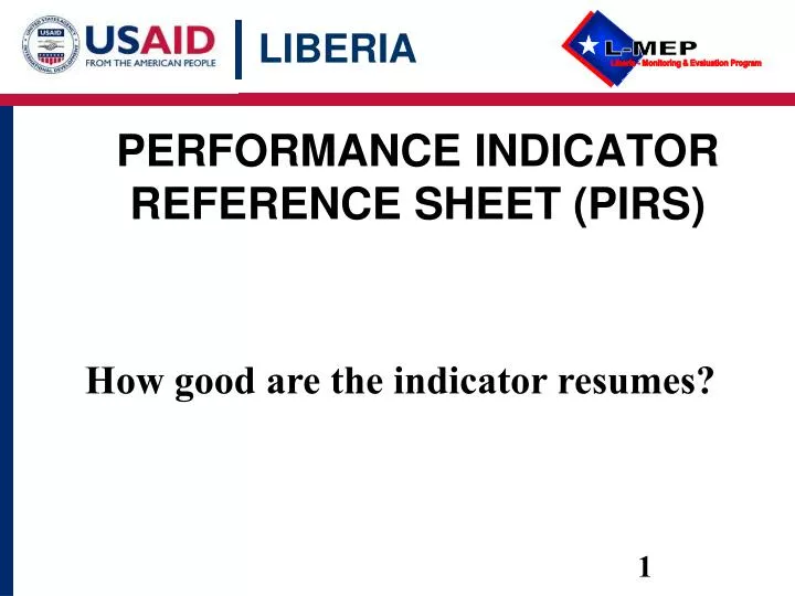 performance indicator reference sheet pirs