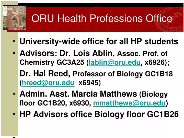 oru health professions office