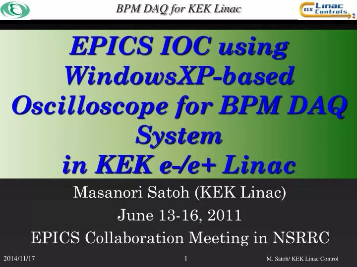 epics ioc using windowsxp based oscilloscope for bpm daq system in kek e e linac