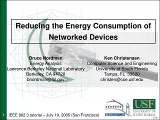 Reducing the Energy Consumption of Networked Devices