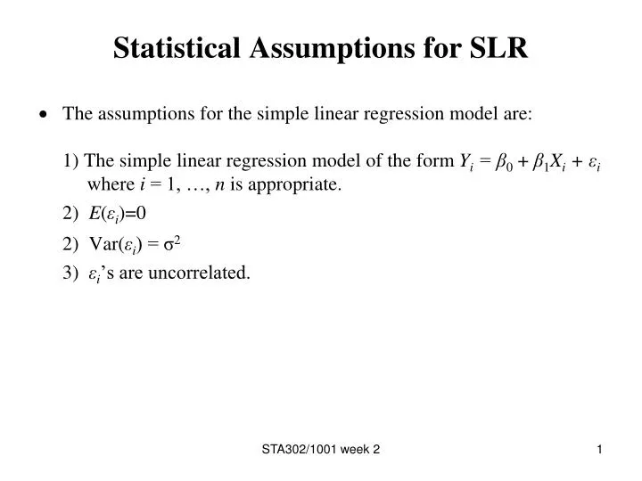 statistical assumptions for slr