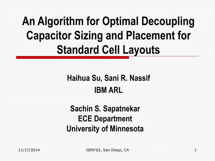 an algorithm for optimal decoupling capacitor sizing and placement for standard cell layouts