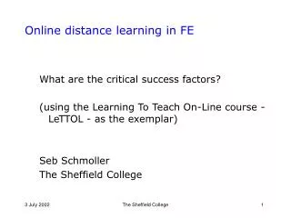 Online distance learning in FE