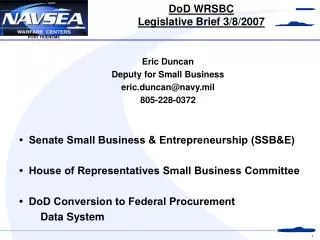 DoD WRSBC Legislative Brief 3/8/2007