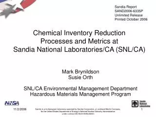 Chemical Inventory Reduction Processes and Metrics at Sandia National Laboratories/CA (SNL/CA)