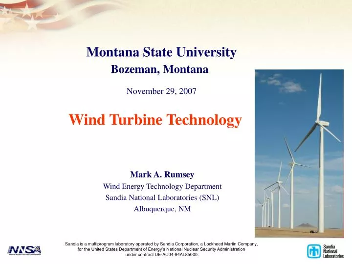 mark a rumsey wind energy technology department sandia national laboratories snl albuquerque nm