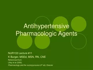 Antihypertensive Pharmacologic Agents