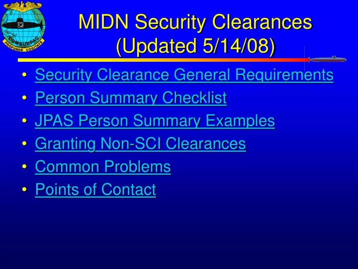 midn security clearances updated 5 14 08