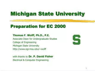 Michigan State University Preparation for EC 2000